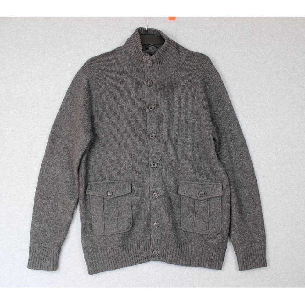 Gap Mens Large Sweater Jacket Button Up Shawl‎ Collar Wool Blend Gray Cardigan